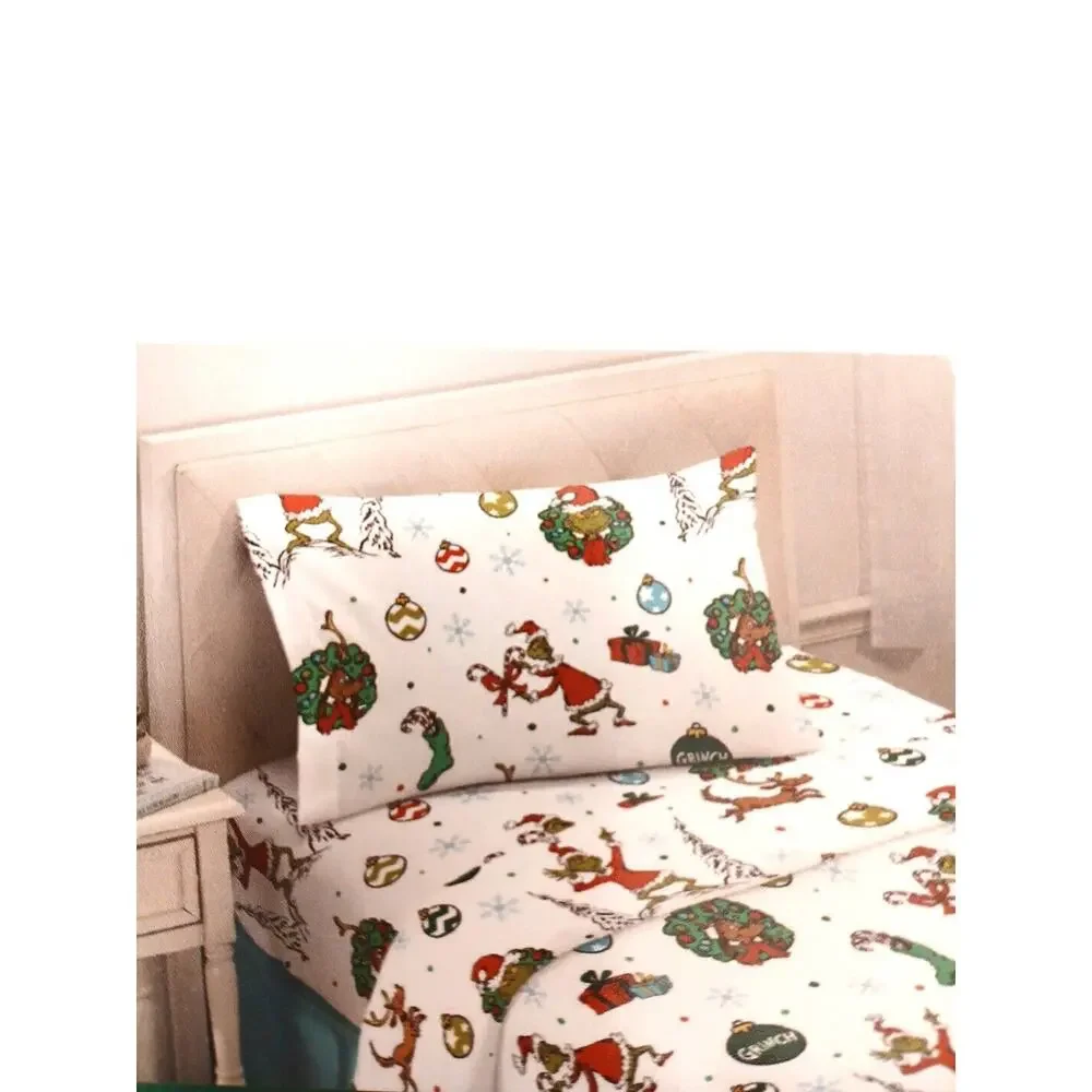 THE GRINCH Christmas SHEET Set TWIN Flannel 100% Cotton 3‎ Pc Holiday Warm New